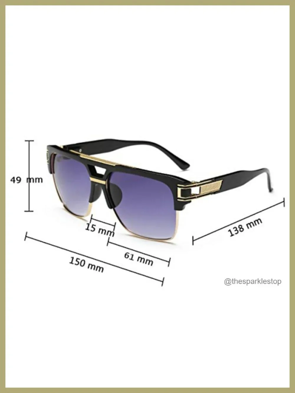 Vintage Oversized Square Sunglasses UV400 Protection Semi-Rimless Gold Alloy